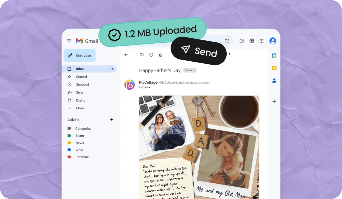 Smartphone showing a photo being attached to an email with a reduced file size